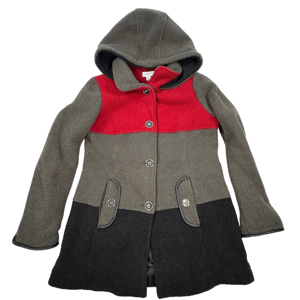 Susan Graver Womens Colorblock Hooded Coat Red Grey Black Size S